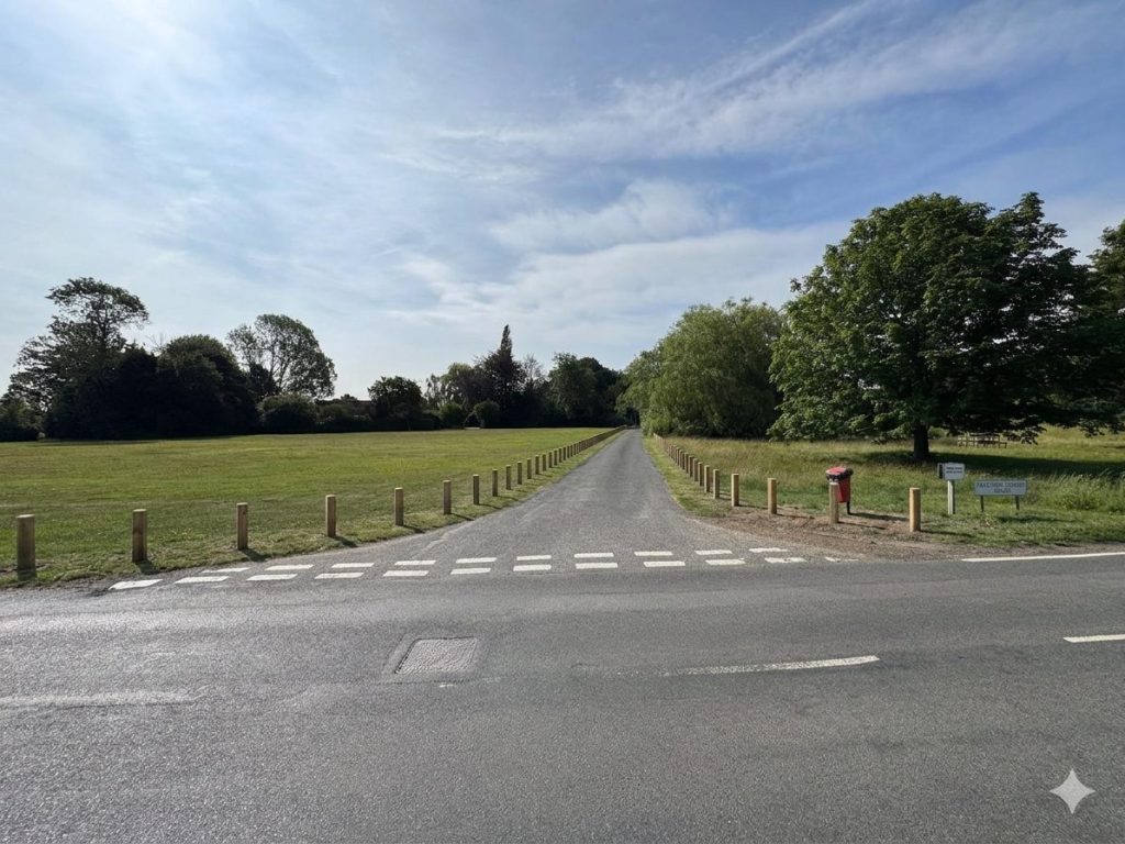 Towards Fields Farm Road from the crossroads